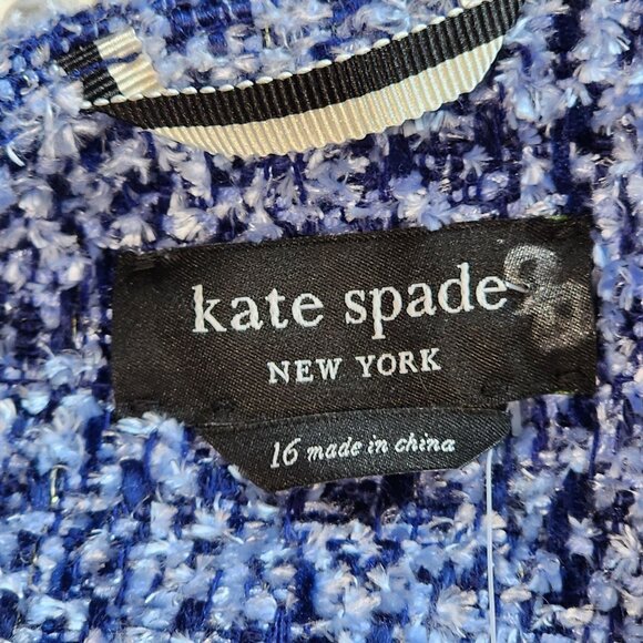 Kate Spade New York Gabrielle Blue Tweed Pearl-Trim Jacket Size 16 - Picture 4 of 14